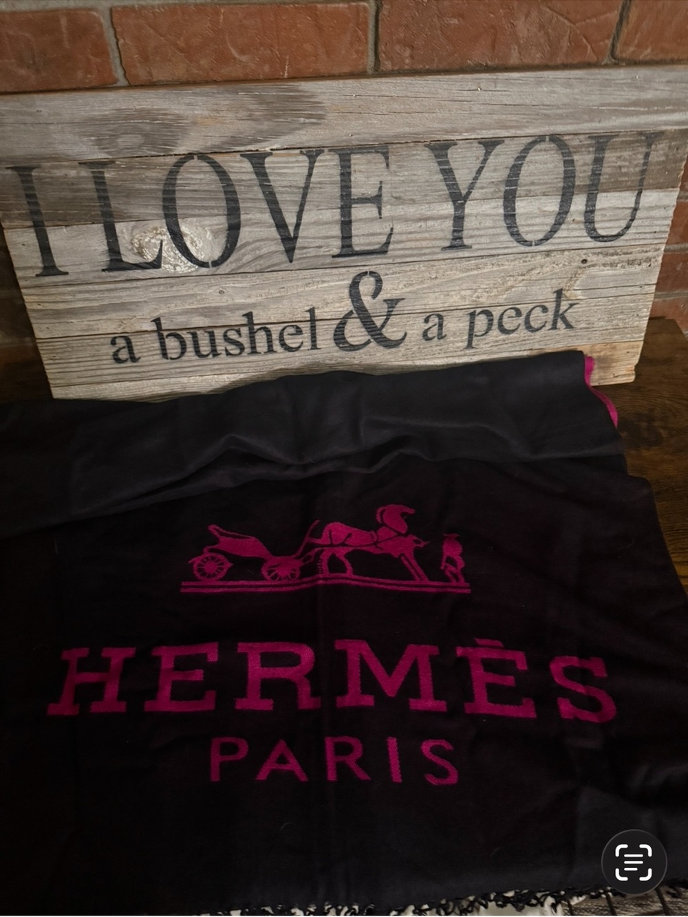 Hermes Stunning & Soft Cashmere Black and Fuchsia Wrap/Shawl